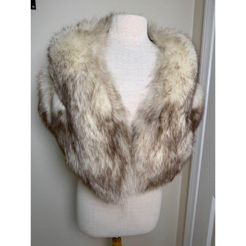Revillon Paris New York Vintage Real Fox Fur Satin Stole Wrap Cream Brown Luxury